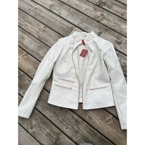 New Guess Womens M (more like S) White Faux Leather Jacket